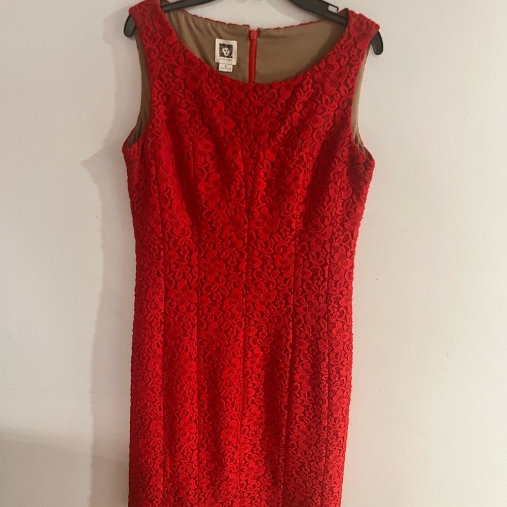 Anne Klein Red Sheath Midi Dress Xmas Holiday sz 6
